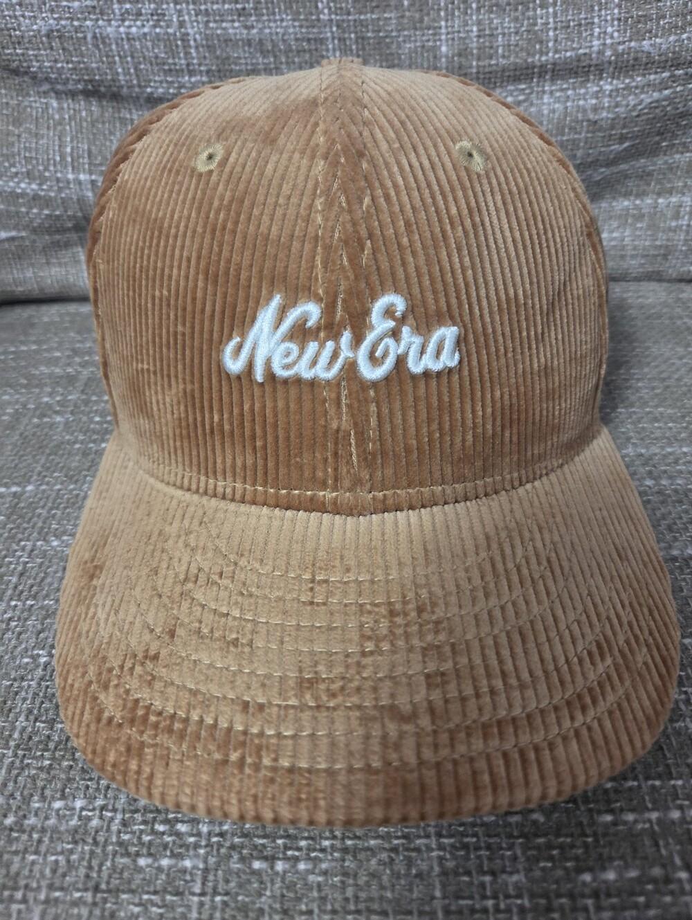 New Era 59FIFTY Low Profile Fitted Hat 7 1/2 Brown Corduroy Script Logo Cap